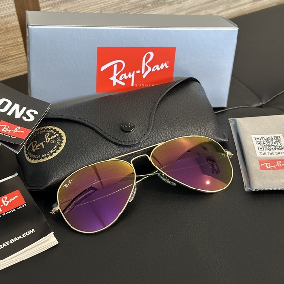 LIKE NEW Ray-Ban Aviator RB3025 Purple Mirror Ray ban Sunglasses - Picture 12 of 15